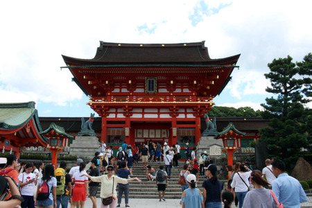 The famous and iconic Fushimi Inari Shrine in Kyoto, Japan. It was flocked by tourists and pilgrims. Pic was taken in August 2017.のeditorial素材
