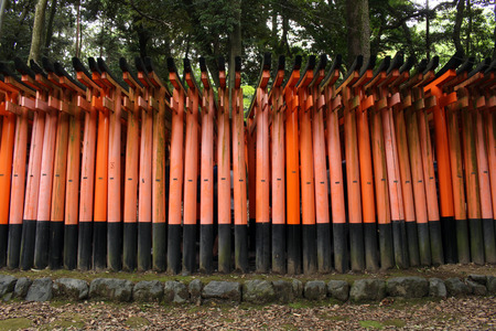 The line of gates at Fushimi Inari Shrine in Kyoto, Japan. It's called "Torii" in Japanese.の写真素材