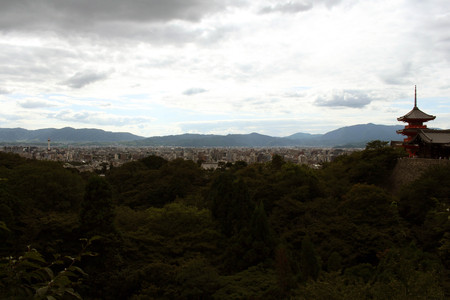 The view of Kyoto Tower and the city from Kiyomizu-dera Temple in a cloudy day. Pic was taken in August 2017のeditorial素材