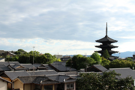 A tower (or a temple?) in the middle of the residential area of Kyoto, Japan. Pic was taken in August 2017.のeditorial素材