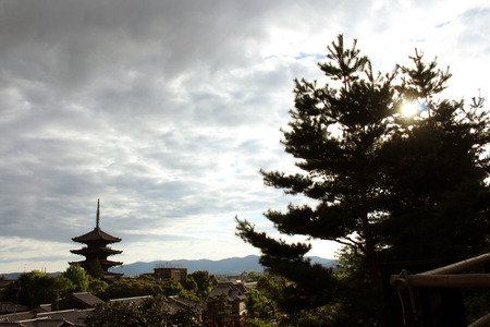 A tower (or a temple?) in the middle of the residential area of Kyoto, Japan. Pic was taken in August 2017.のeditorial素材