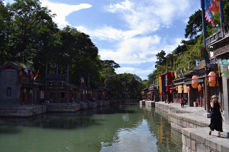 Tourists visiting the old Suzhou street around The Summer Palace (Yiheyuan) in Beijing. Pic was taken in September 2017のeditorial素材