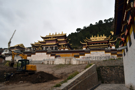 Closer to the main temple in Serti Gompa in Langmusi that's been being developed. Pic was taken in Amdo Tibet, September 2017.の写真素材