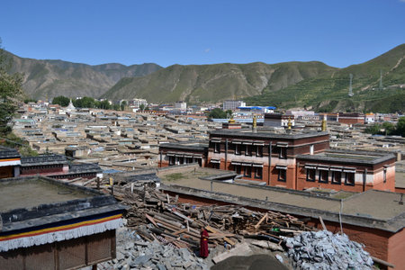 The life around Labrang in Xiahe, Amdo Tibet, China. Monks are everywhere, as this is the house of...