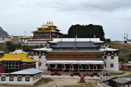 The life around Kirti Gompa Monastery in Langmusi, Amdo Tibet, China. Monks are everywhere, as this is the house of them. Even some of them are chanting mantras. Pic was taken in September 2017.の写真素材