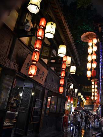 Tourists visiting shops and stores around the scenic Jinli Ancient Street of Chengdu. Pic was taken in September 2017のeditorial素材
