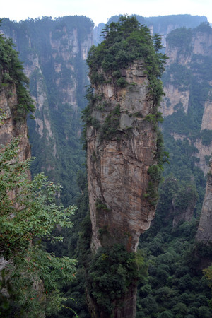 Single rock standing around Wulingyuan Scenic Area. What a dramatic landscape! Pic was taken in Zhangjiajie, September 2017.の写真素材