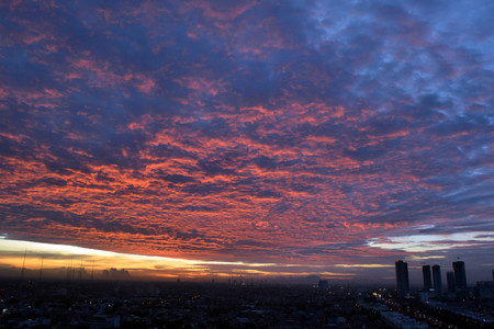 the golden sky during sunset in Jakarta. Pic was taken around one of West Jakarta's suburb, in December 2015.の写真素材