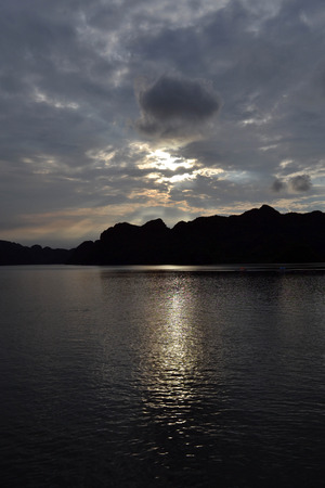 Sunset in Ha Long Bay, Vietnam.の写真素材