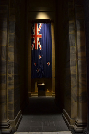 Inside the Shrine of Remembrance in Melbourne, Australia. The Australian flag installed. Pic was taken in September 2016.のeditorial素材