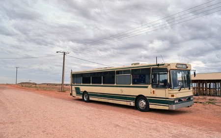 An (ex) school bus used for traveling by a family in Coober Pedy, Central Australia. Pic was taken in November 2016.のeditorial素材
