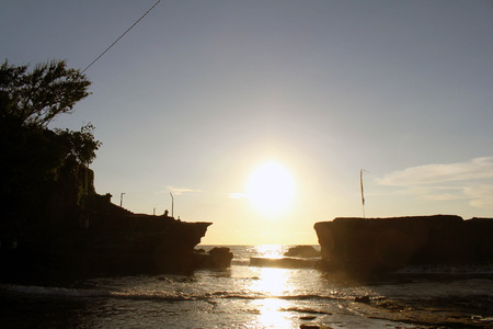 Sunset around Tanah Lot Temple (or called "Pura" in local language). A temple in the middle of the ocean. Location: Bali, Indonesia. Pic was taken in December 2017.のeditorial素材