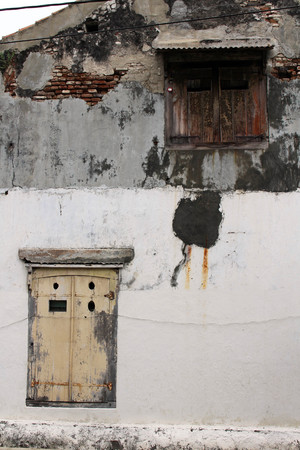 The doors and windows around Kota Lama (Old Town), Semarang, Indonesia. Many old buildings, abandoned ones, and even colonial architecture.の写真素材