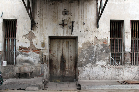 The doors and windows around Kota Lama (Old Town), Semarang, Indonesia. Many old buildings, abandoned ones, and even colonial architecture.の写真素材