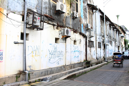 The air-conditionings system around Kota Lama (Old Town), Semarang, Indonesia. Many old buildings, abandoned ones, and even colonial architecture. Pic was taken in January 2018.のeditorial素材