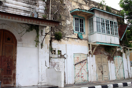 The doors and windows around Kota Lama (Old Town), Semarang, Indonesia. Many old buildings, abandoned ones, and even colonial architecture.の写真素材