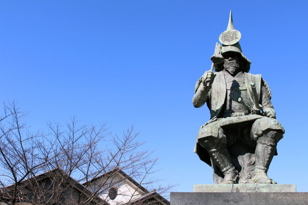 The statue of a Japanese Warrior (?) at one park close to Nagoya Castle. Taken in Nagoya, Japan - February 2018.のeditorial素材