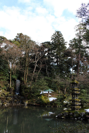 The waterfall around Kenrokuen, one of three most beautiful gardens in Japan. Taken in Kanazawa, February 2018.のeditorial素材
