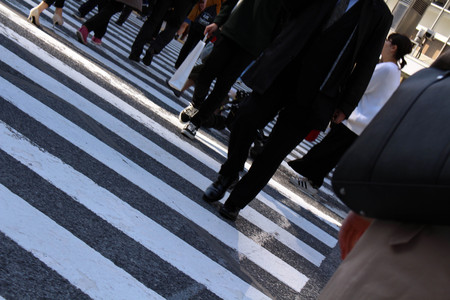 That notorious Shibuya crossing at daytime. Crowded, packed, and scrambled. Taken in Tokyo, February 2018.のeditorial素材