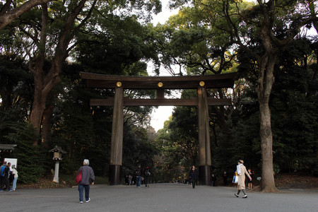 Around Meiji Jingu, a very popular Shinto shrine in the capital. Taken in Tokyo, February 2018.のeditorial素材