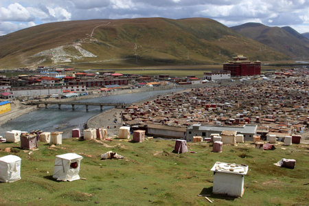 Around the Yarchen Gar (Yaqen Orgyan Temple) in Amdo Tibet, China.の写真素材