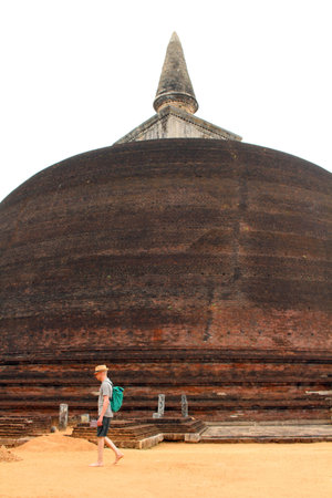 A tourist at the Rankoth Vehera around Polonnaruwa Ancient City