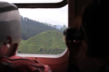 The scenery of window view along the way on the scenic train to Ella. Taken in Sri Lanka, August 2018.のeditorial素材