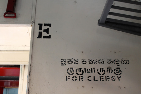 Translation: Inside the Srilankan train: "For Clergy". Taken in Sri Lanka, August 2018.のeditorial素材