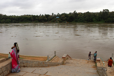 Around the Tungabhadra river while the water level is getting higher. Taken in Hampi, India - August 2018.のeditorial素材