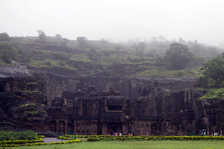 The wonder of Kailasa of Ellora caves, the rock-cut monolithic temple. Taken in India, August 2018.のeditorial素材