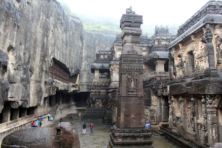 The unbeliavable details of Kailasa Temple of Ellora caves, the rock-cut monolithic temple. Taken in India, August 2018.のeditorial素材