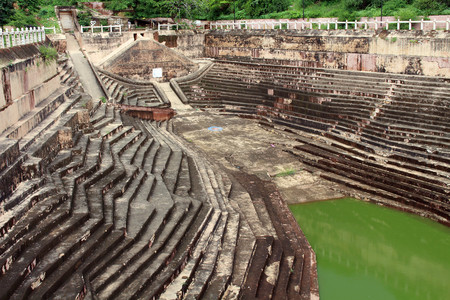 The unique architecture of a stepwell around Nahargarh Fort. Taken in India, August 2018.のeditorial素材