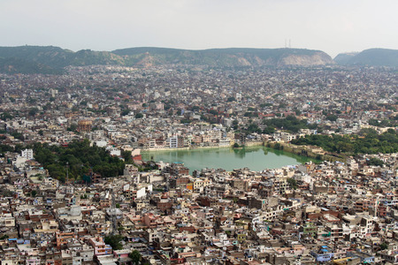 The scenery of Jaipur city as seen from Nahargarh Fort on the hill. Taken in India, August 2018.のeditorial素材