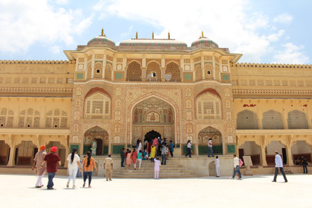 The details of intricate carvings around the Amer (or Amber Fort). Taken in India, August 2018.のeditorial素材
