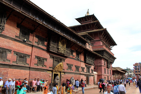 The architecture around Patan Durbar Square, an UNESCO Heritage in Kathmandu Valley. Taken in Nepal, August 2018.のeditorial素材