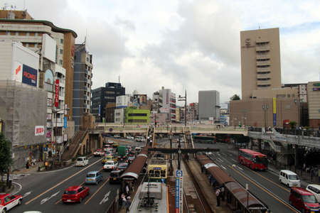 The public transportation system in front of Nagasaki station, Japan. Taken in August 2019.のeditorial素材