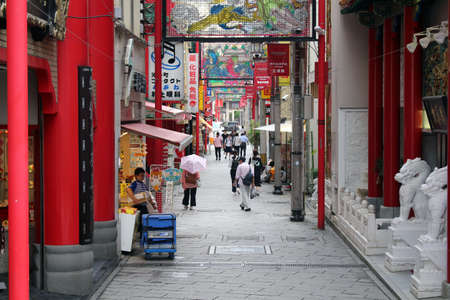 People walking around the alley of Nagasaki Shinchi Chinatown in day time. Taken in August 2019.のeditorial素材