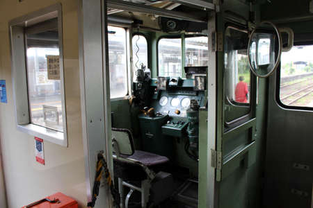 The cab or driver room of Japanese train station going from Kumamoto. Taken in August 2019.の写真素材