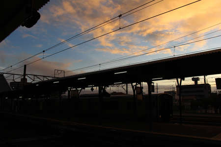 Golden morning, sunrise at Nobeoka station in Miyazaki prefecture. Taken in August 2019.のeditorial素材