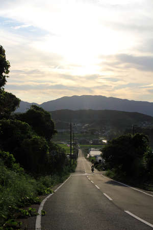 Sunset in countryside, with mountains as background in Asuka. Taken in September 2019.の写真素材