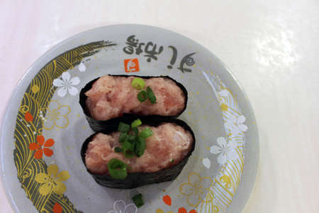 Plate of couple of sushi roll in Nobeoka, Miyazaki, Japan.の写真素材