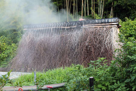 Hut as a part of Modern and traditional Onsen or hotspring technology in Japan.の写真素材