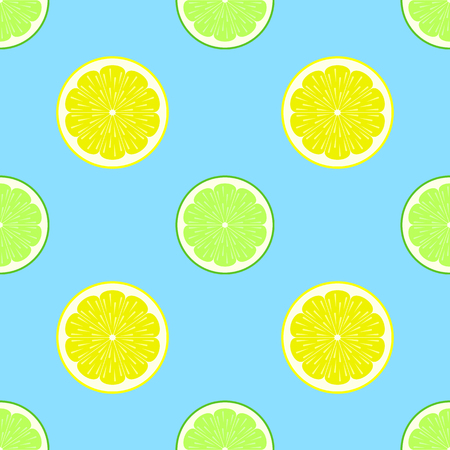 Lemon and lime slices seamless patternのイラスト素材