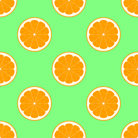 Orange slices on green background seamless patternのイラスト素材