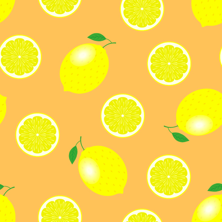 Lemons and lemon slices seamless patternのイラスト素材