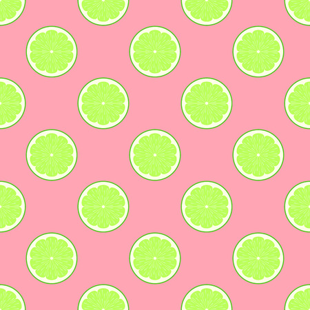 Lime slices on pink background seamless patternのイラスト素材