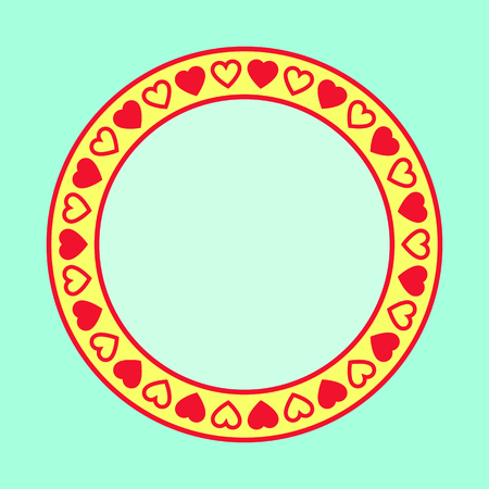 Circle frame with hearts on yellow backgroundのイラスト素材