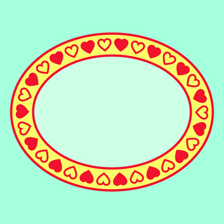 Oval frame with hearts on yellow backgroundのイラスト素材