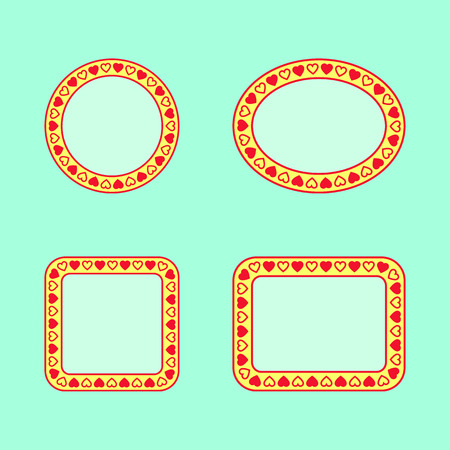 Set of geometric frames with hearts on yellow backgroundのイラスト素材