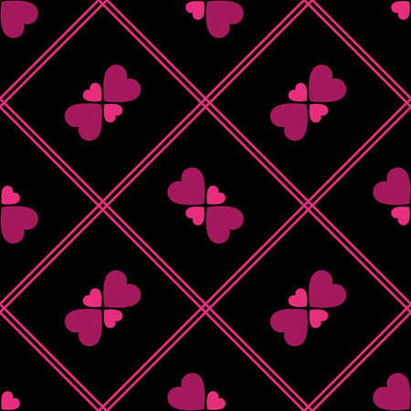Hearts and pink lines on black background seamless patternのイラスト素材